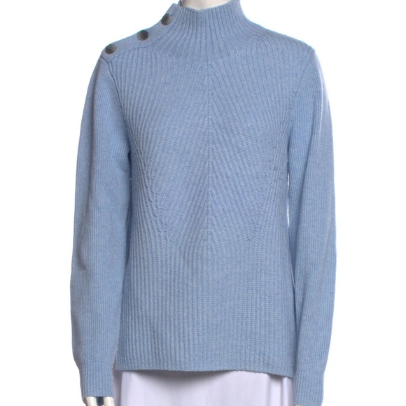 Veronica Beard cashmere blend, button mock neck, ribbed knit sweater Size Small - Picture 5 of 16